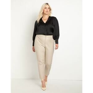 Eloquii Beige Cream Faux Leather Classic Fit Straight Leg Pants Sz.24W